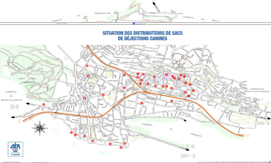 Plan de la ville avec les points de distribution des sacs toutounet